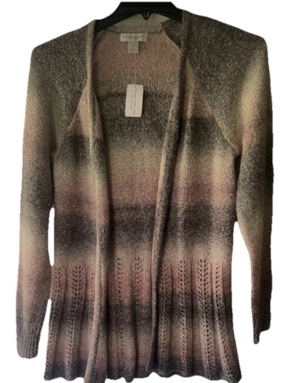 Christopher & Banks Open Front Cardigan Pink&Gray Ombre Scalloped Hem NWT 54$